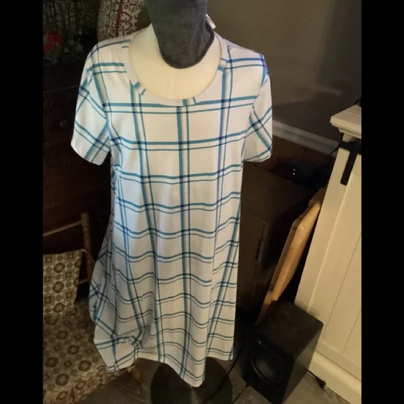 LuLaRoe Carly Dress- 2XL white with blue - Picture 1 of 4